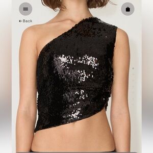khy Black Sequin One Shoulder Top